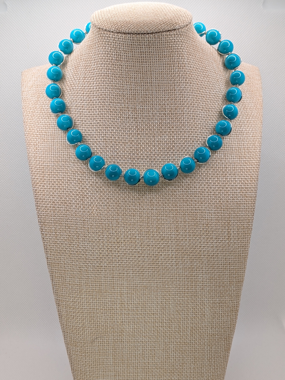 Hand Wrapped Wire Necklace With Turquoise Glass Beads